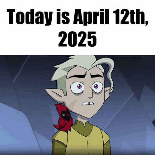 a cartoon of a boy with a bird on his shoulder and the date today is april 12th 2025