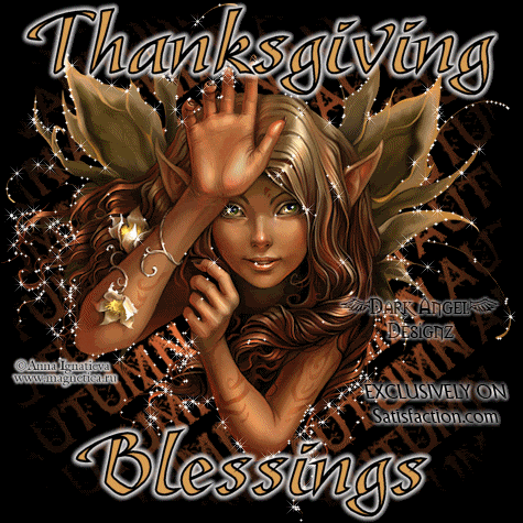 a picture of a fairy with the words thanksgiving blessings on the bottom