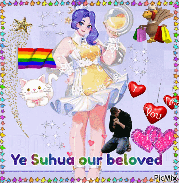a picture of a girl with purple hair and the words ye suhua our beloved