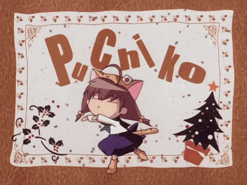 a drawing of a girl with a cat ear and the words puchiko