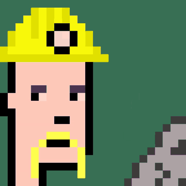 a pixel art of a man wearing a hard hat and holding a gun
