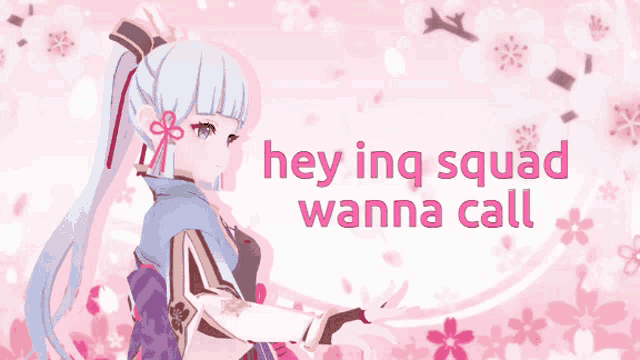 a picture of a girl with the words hey ing squad wanna call on it