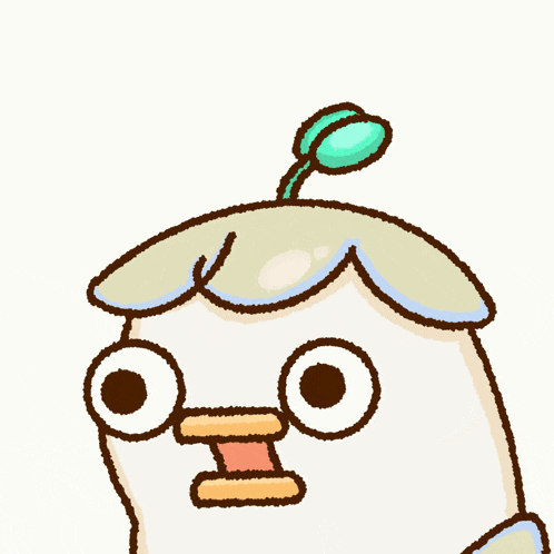 a cartoon drawing of a duck with a plant on its head