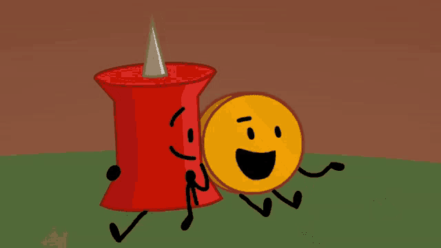 a cartoon illustration of a red pin and a gold coin