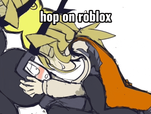 a drawing of a couple kissing with the words hop on roblox