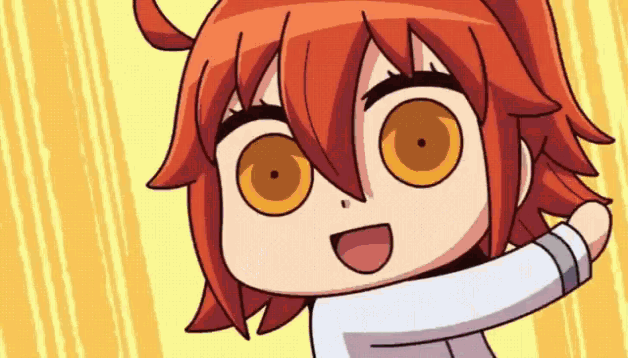 a cartoon of a girl with orange hair and big eyes