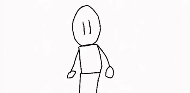 a black and white drawing of a stick figure with a stick in his hand