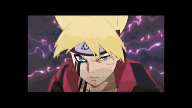 a close up of a naruto character with yellow hair and blue eyes