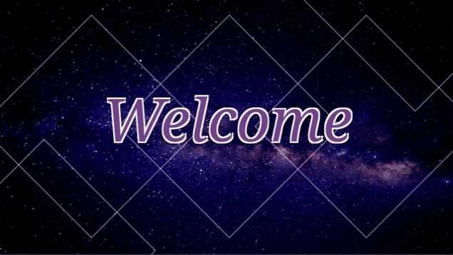 the word welcome is displayed on a starry background