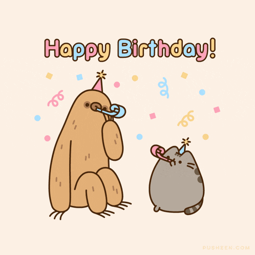 a cartoon of a sloth and a cat that says " happy birthday "