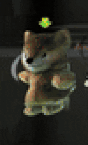 a pixel art of a bear with a yellow flower on top