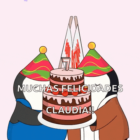 a cartoon of two penguins holding a cake that says happy 7th birthday