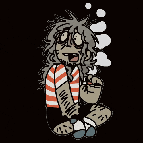 a cartoon drawing of a person with a striped shirt and socks