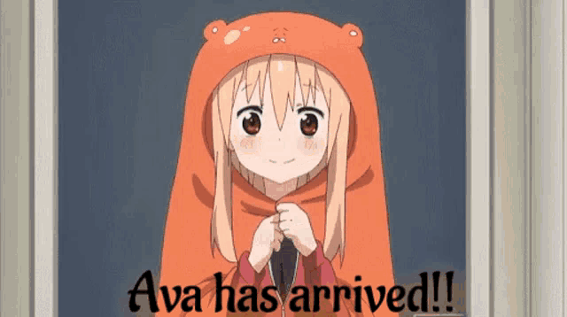 a picture of a girl in a bear hat with the words ava has arrived written below her