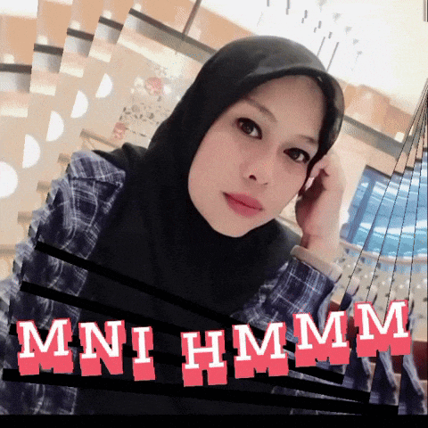 a woman wearing a black hijab and a plaid shirt is surrounded by the words mini hmm