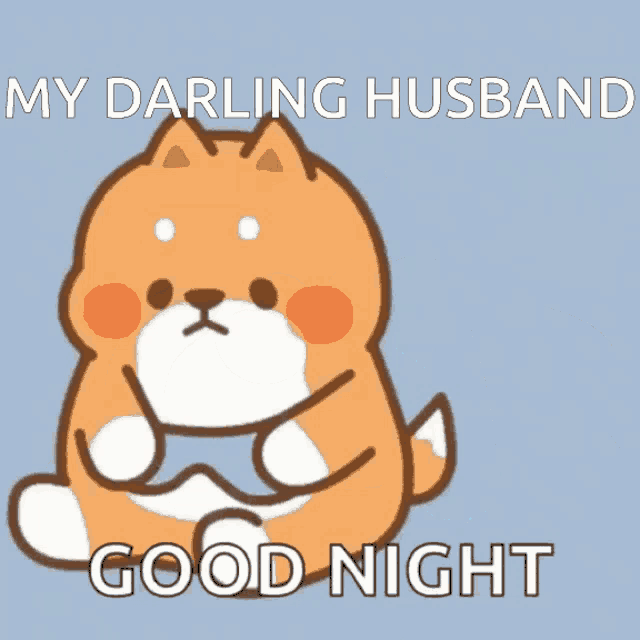a cartoon cat sleeping with the words " my darling husband good night "