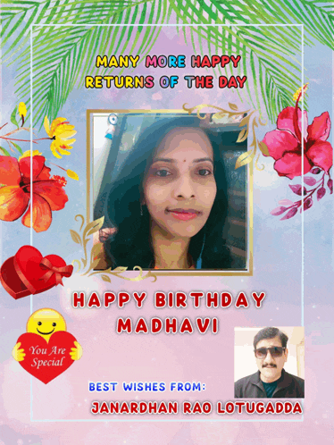 a happy birthday card with a picture of a woman and flowers