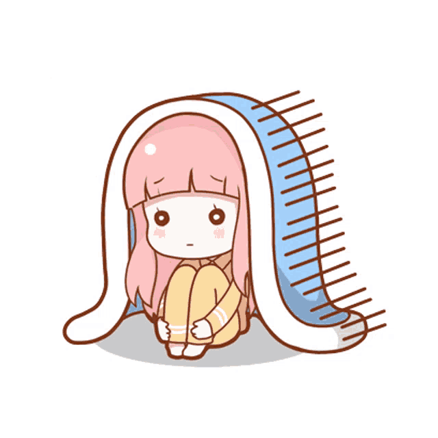 a cartoon of a girl sitting under a blanket