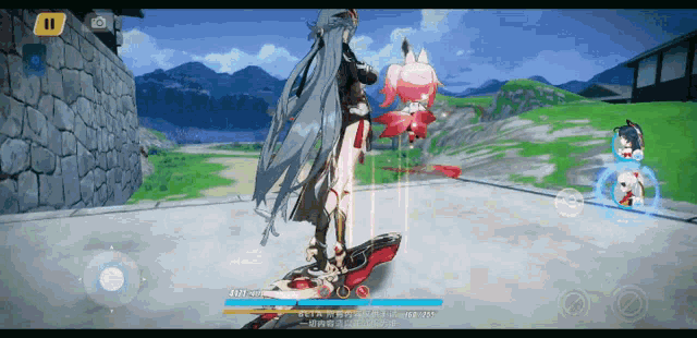 a screenshot of a video game shows a girl with a sword and a shield with a hp of 1275