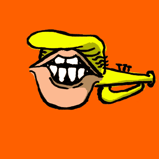 a cartoon drawing of a mouth with a trumpet