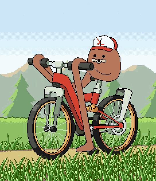 a pixel art of a person riding a bike