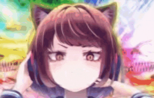 a girl with cat ears is wearing headphones .