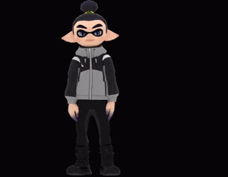 a cartoon character with a bun on his head is wearing a jacket and black pants .