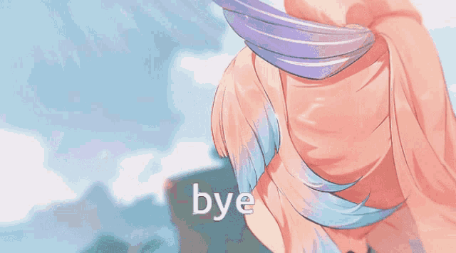 a drawing of a girl with a ponytail and the word bye in the bottom right corner