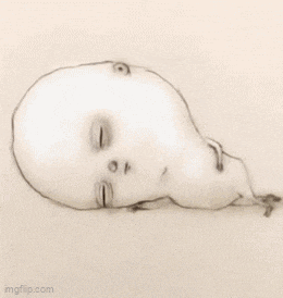 a black and white drawing of a baby with a large head