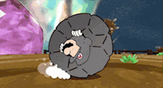 a cartoon character with a mustache is rolling around