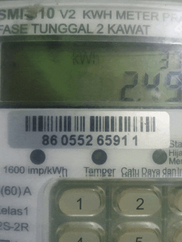 a close up of a meter that says sm10 v2 kwh meter pra fase tanggal 2 kawat