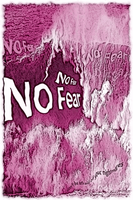 a poster that says " no fear " on a purple background