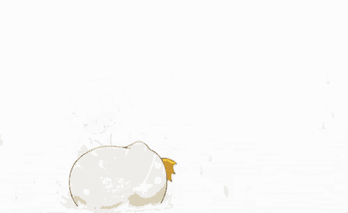 a cartoon duck is sitting in a bathtub with its feet sticking out of it .