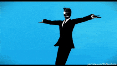 a silhouette of a man in a suit and tie with his arms outstretched is on youtube