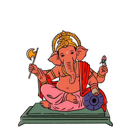 a drawing of an elephant holding an axe and a flower with the words " shri ganesha " above him