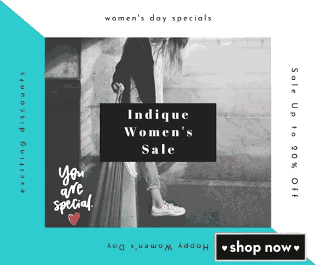 an advertisement for indicue women 's sale shows a woman walking down the street
