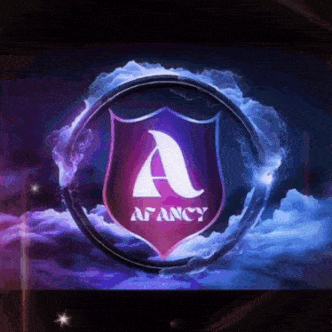 a purple shield with a white letter a and the word afancy on it
