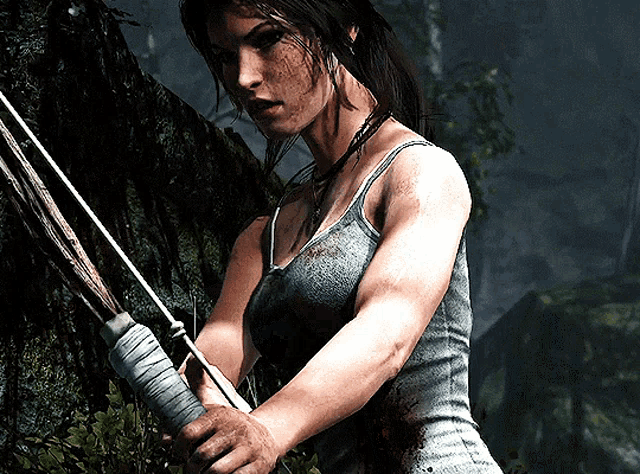 a woman in a tank top is holding a bow and arrow in her hands