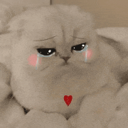 a white cat is crying with tears coming out of its eyes and a heart on its chest .