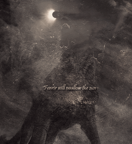 a picture of a wolf with the words fenrir will swallow the sun on it