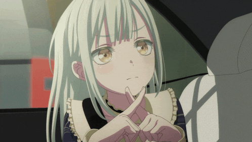 a girl with white hair and brown eyes is making a x sign