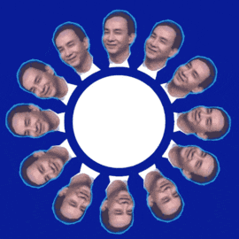 a circle of men 's faces with a blue background