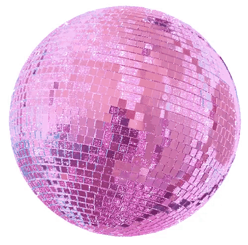 a pink disco ball with squares on it