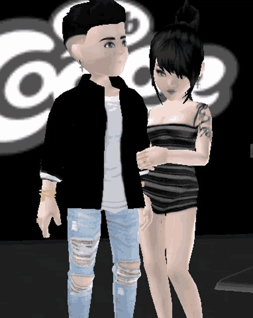 a man and a woman are standing next to each other in front of a sign that says coca-cola