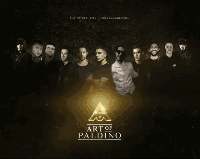 a group of men standing next to each other with the words " art of paldino " on the bottom