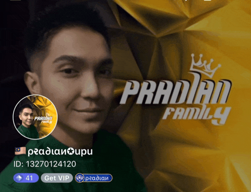 a picture of a man with the name pradian family on the bottom