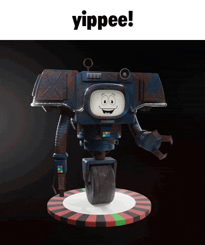 a picture of a robot with the words yippee on the bottom