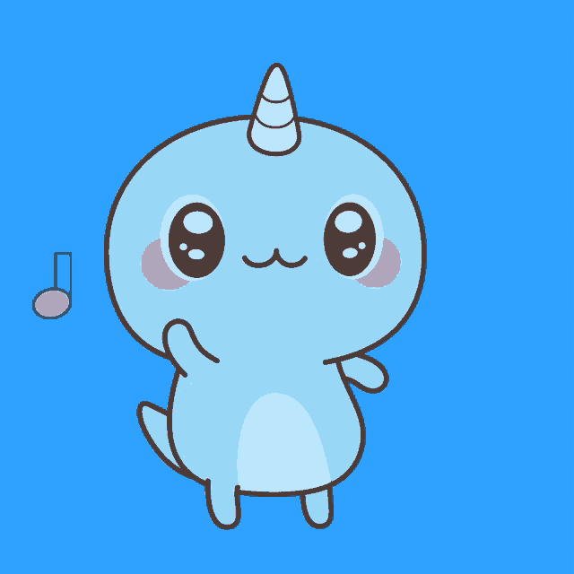 a cartoon drawing of a narwhal with a horn and music notes