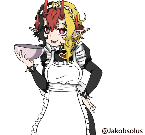 a drawing of a demon maid holding a bowl by jakobsolus
