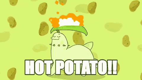 a cartoon of a potato with the words hot potato on it
